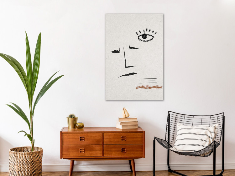 Canvas Art Print Face sketch - abstraction in japandi style on beige background 134335 additionalImage 3