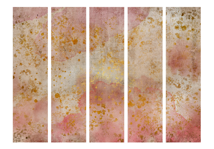 Folding Screen Golden Bubbles II (5-piece) - Watercolor abstraction on concrete background 136135 additionalImage 3