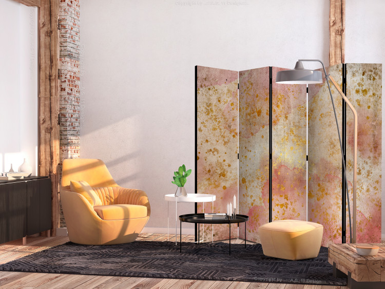 Folding Screen Golden Bubbles II (5-piece) - Watercolor abstraction on concrete background 136135 additionalImage 2