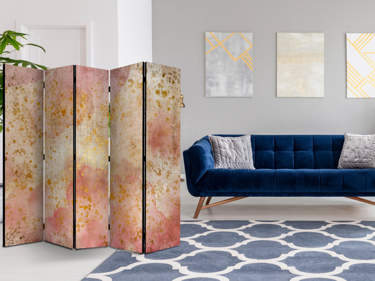 Folding Screen Golden Bubbles II (5-piece) - Watercolor abstraction on concrete background 136135 additionalImage 4