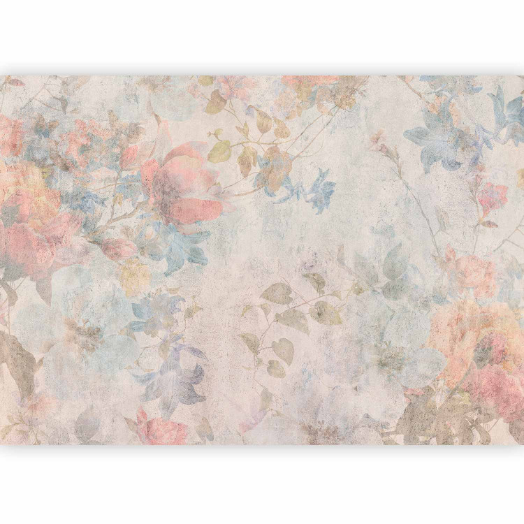 Photo Wallpaper Colourful subtle flowers - plant motif with leaves in vintage style 136335 additionalImage 1