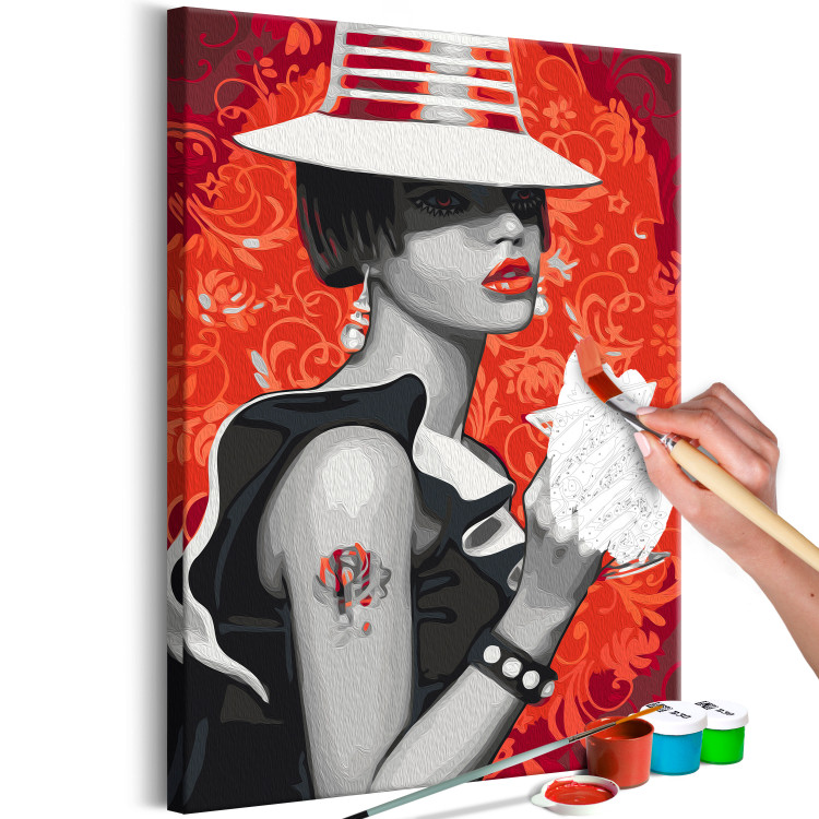 Paint by Number Kit Gangster Girl - Woman With a Hat and a Drink on a Red Background 144135 additionalImage 3