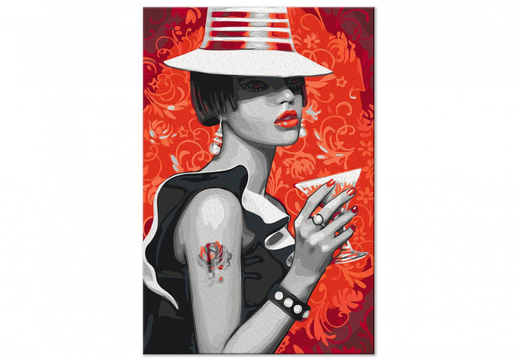 Paint by Number Kit Gangster Girl - Woman With a Hat and a Drink on a Red Background 144135 additionalImage 4