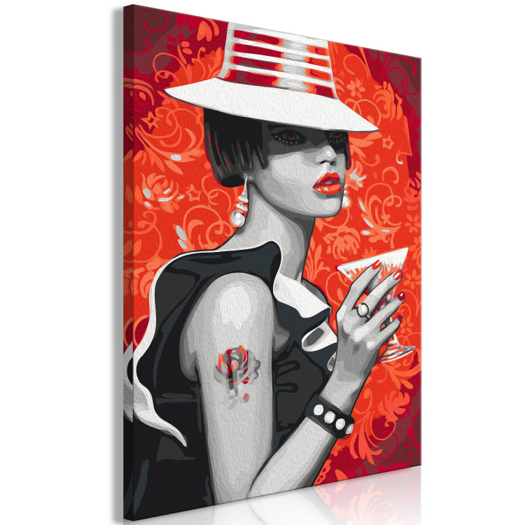 Paint by Number Kit Gangster Girl - Woman With a Hat and a Drink on a Red Background 144135 additionalImage 6