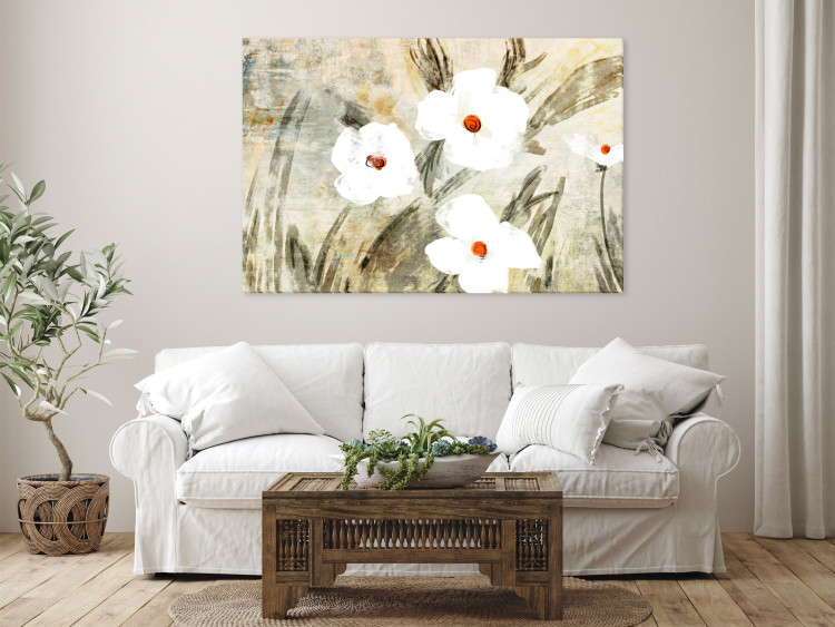 Canvas Art Print Dose of Nature (1-piece) wide - white wildflowers in retro style 145135 additionalImage 3