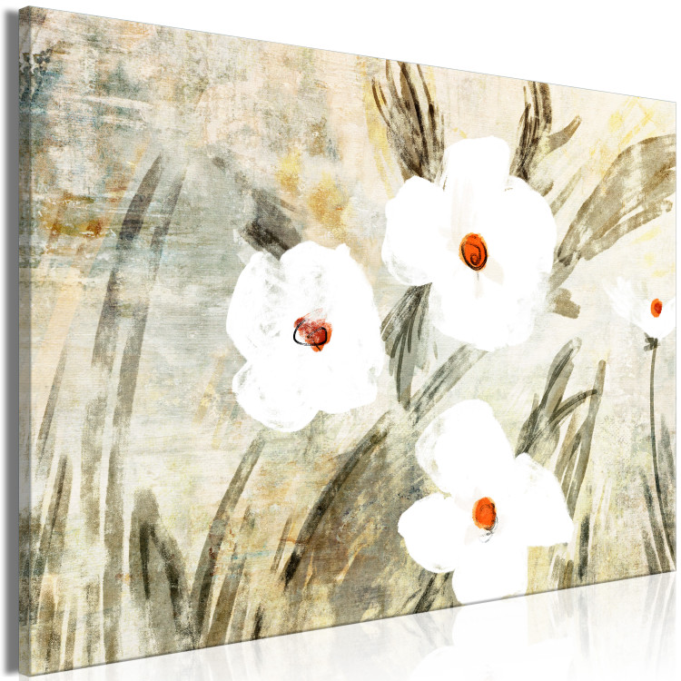 Canvas Art Print Dose of Nature (1-piece) wide - white wildflowers in retro style 145135 additionalImage 2