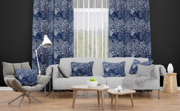 Decorative Curtain Floral mosaic - composition in shades of blue and white 147235 additionalImage 5