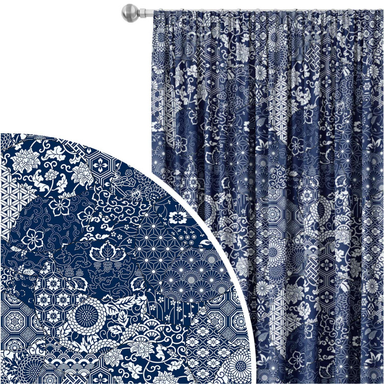 Decorative Curtain Floral mosaic - composition in shades of blue and white 147235