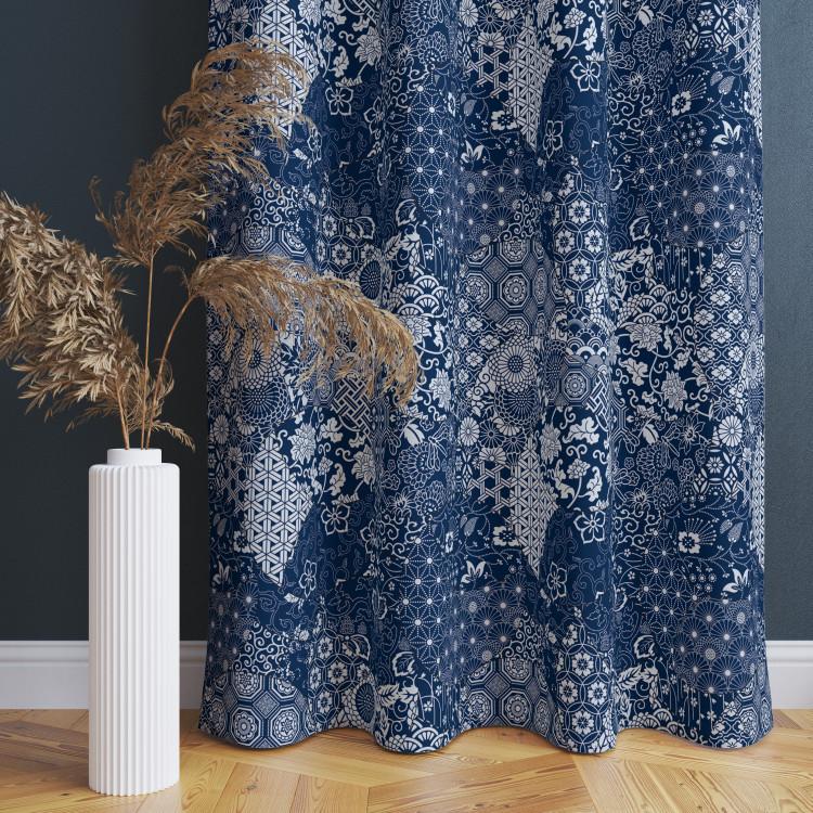 Decorative Curtain Floral mosaic - composition in shades of blue and white 147235 additionalImage 3
