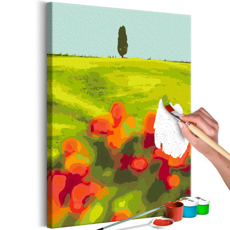 Paint by Number Kit Green Fields - Summer Landscape with Poppies, Barley and Cypress Trees in the Meadow 147335 additionalImage 6