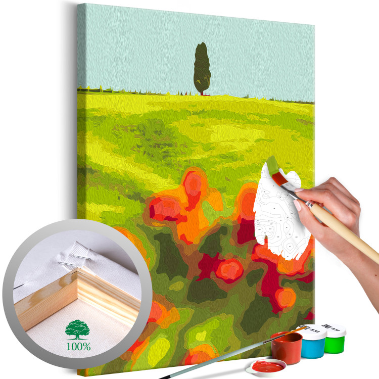 Paint by Number Kit Green Fields - Summer Landscape with Poppies, Barley and Cypress Trees in the Meadow 147335