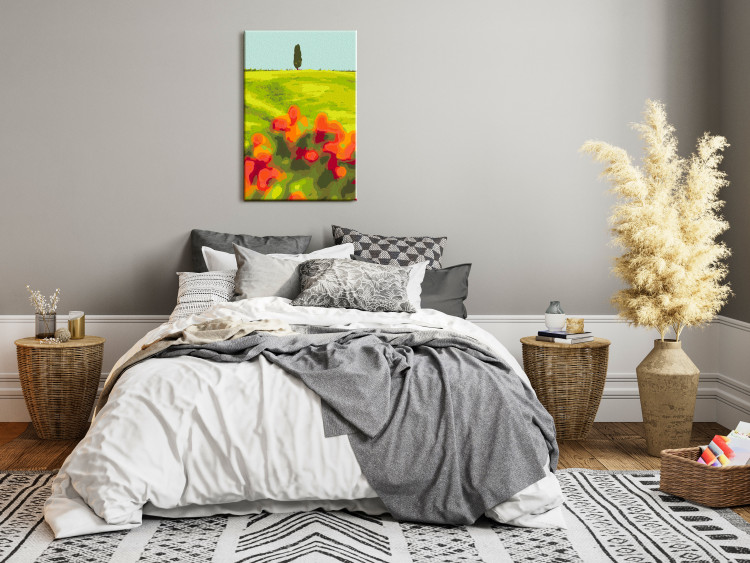 Paint by Number Kit Green Fields - Summer Landscape with Poppies, Barley and Cypress Trees in the Meadow 147335 additionalImage 2