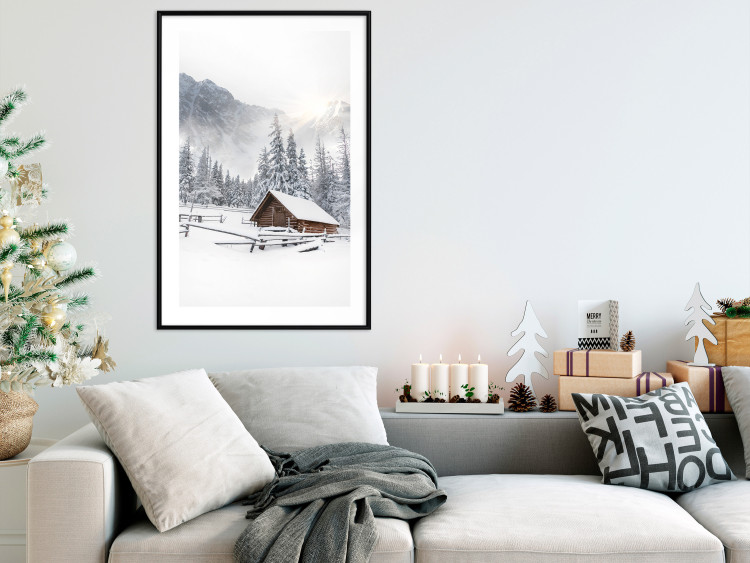 Poster Winter Morning - Sunrise Landscape Over the Mountains, a Cottage and a Forest 148435 additionalImage 11