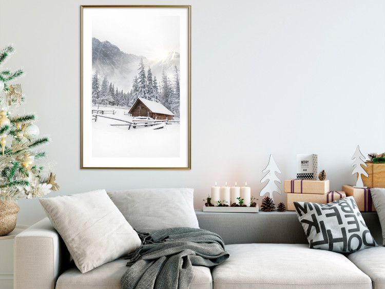 Poster Winter Morning - Sunrise Landscape Over the Mountains, a Cottage and a Forest 148435 additionalImage 13