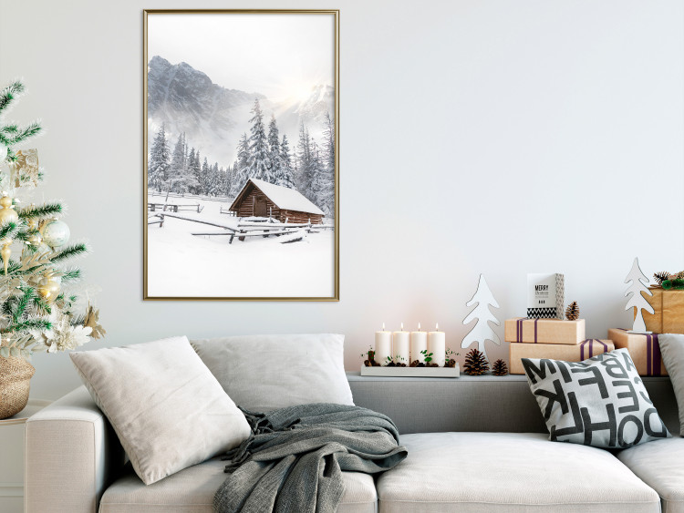 Poster Winter Morning - Sunrise Landscape Over the Mountains, a Cottage and a Forest 148435 additionalImage 14