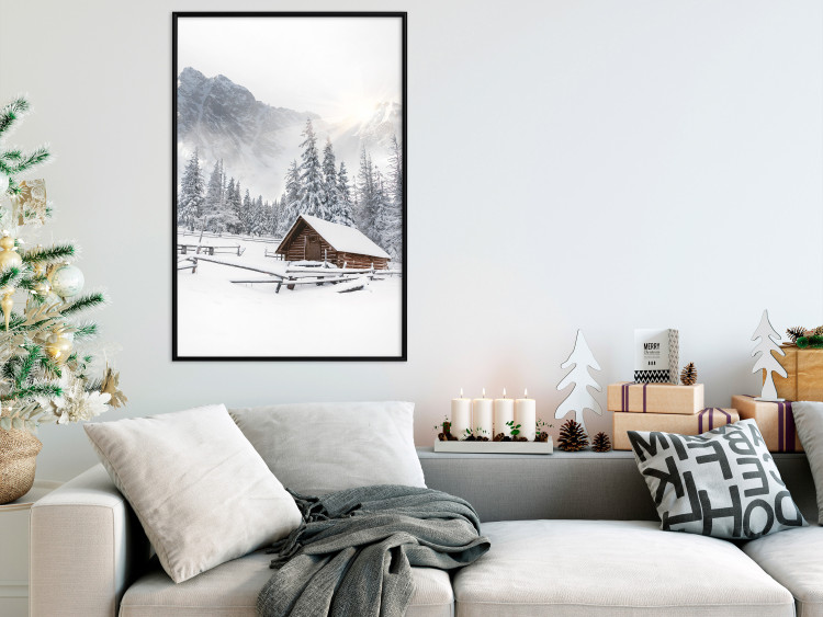 Poster Winter Morning - Sunrise Landscape Over the Mountains, a Cottage and a Forest 148435 additionalImage 12
