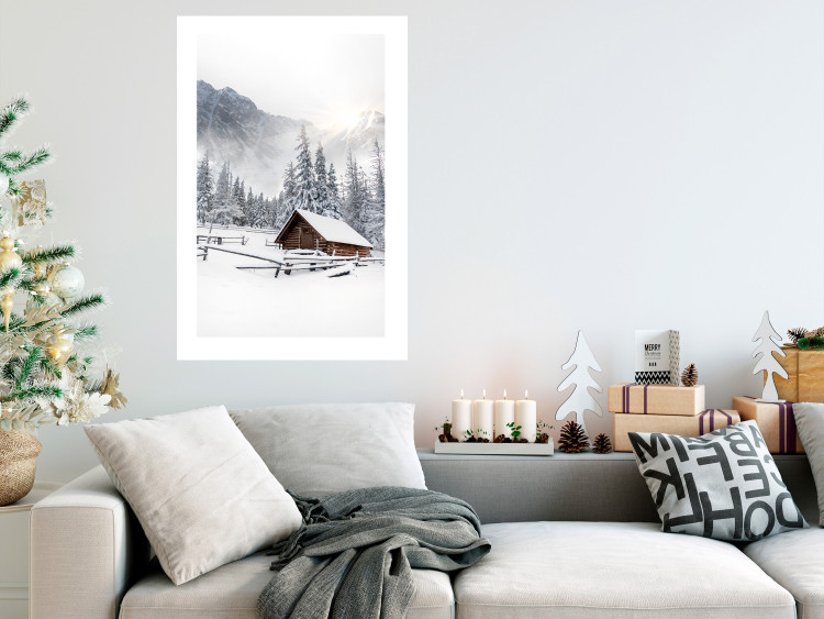 Poster Winter Morning - Sunrise Landscape Over the Mountains, a Cottage and a Forest 148435 additionalImage 9