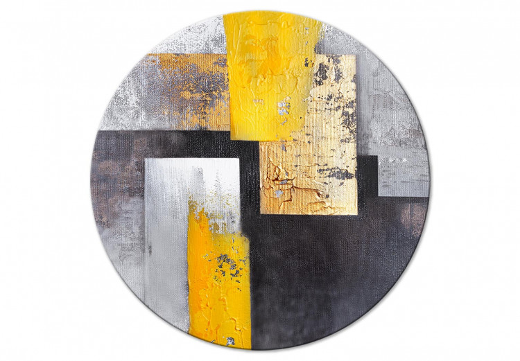 Round Canvas Abstraction - Yellow Gray and Gold Elements on a Dark Gray Background 148735