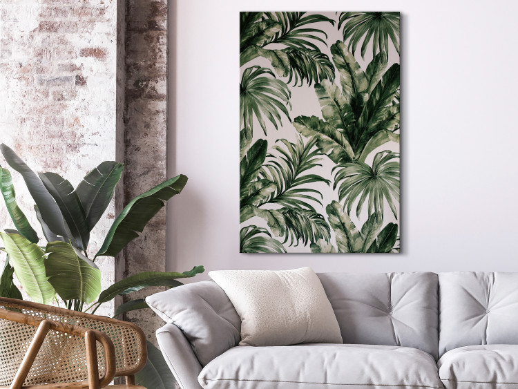 Canvas Tropical Nature - Dark Green Large Leaves on a Gray Background 149735 additionalImage 3