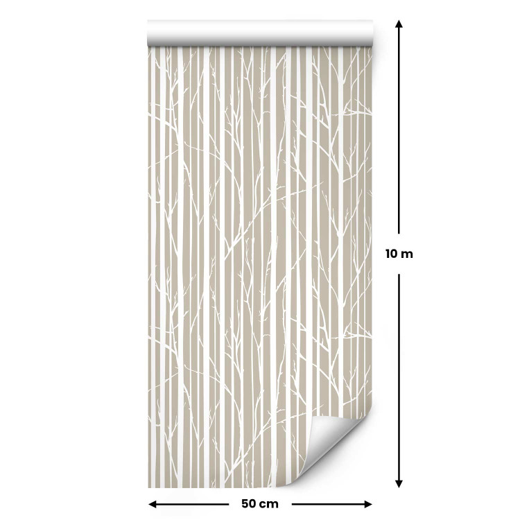 Modern Wallpaper Forest Pattern - White Tree Trunks and Branches on a Beige Background 150035 additionalImage 2