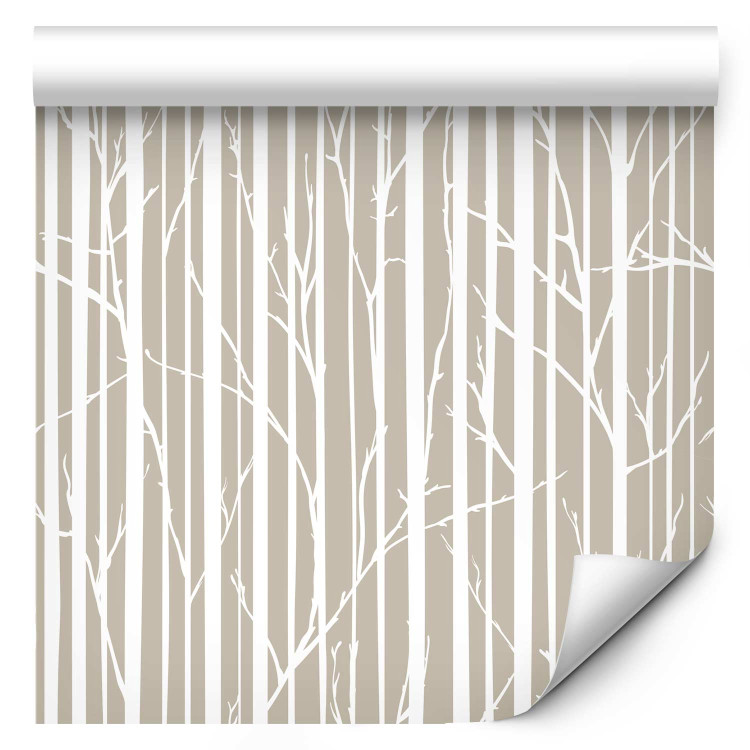 Modern Wallpaper Forest Pattern - White Tree Trunks and Branches on a Beige Background 150035 additionalImage 6