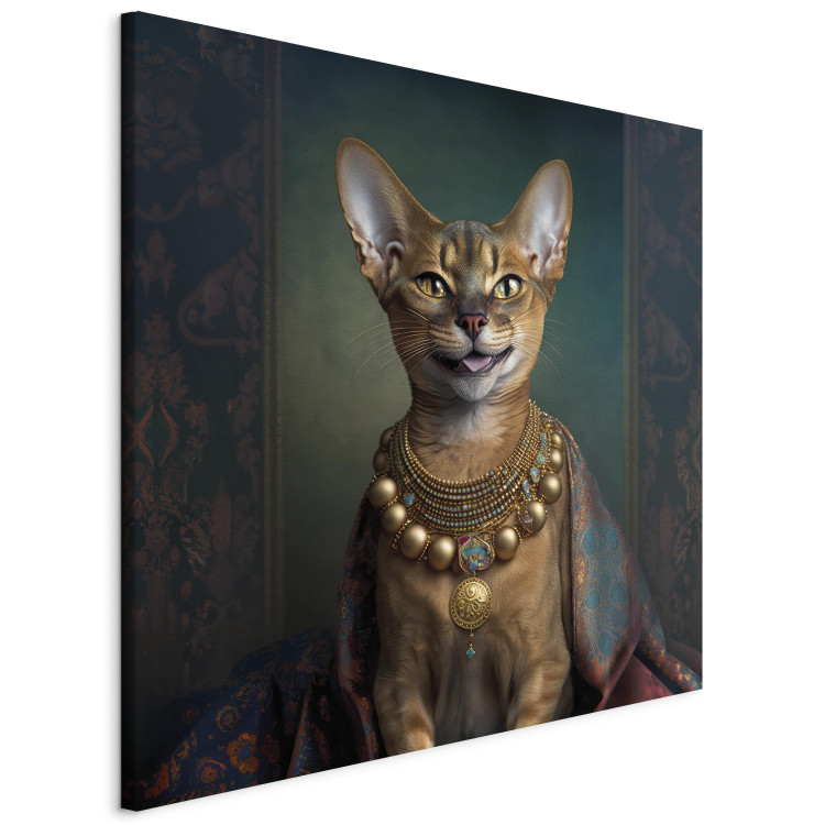 Canvas Print AI Abyssinian Cat - Animal Fantasy Portrait With Golden Necklace - Square 150135 additionalImage 2