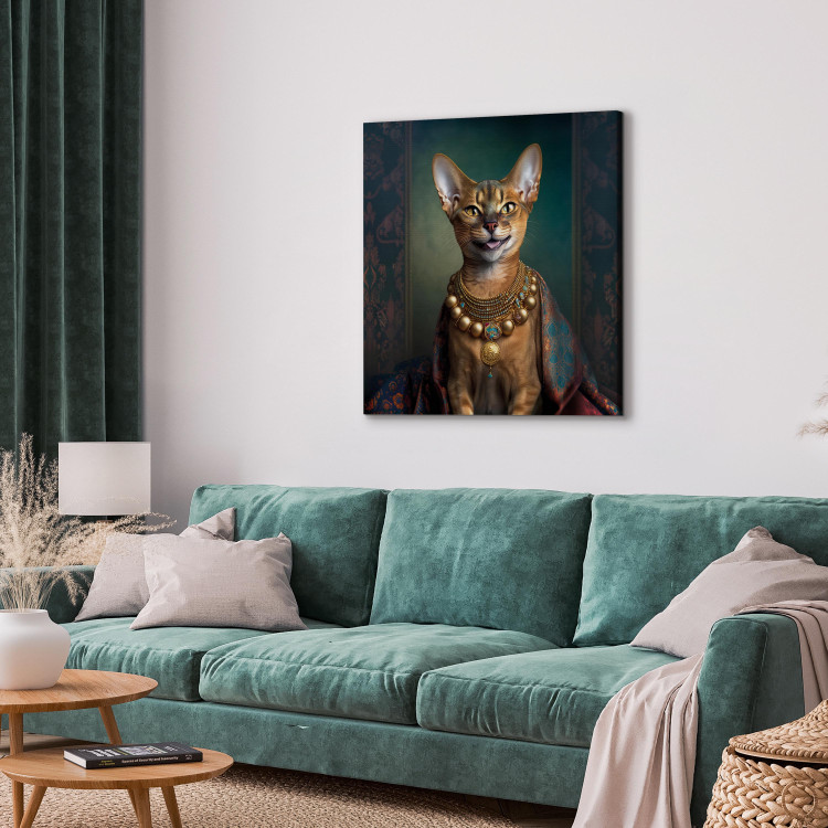 Canvas Print AI Abyssinian Cat - Animal Fantasy Portrait With Golden Necklace - Square 150135 additionalImage 4
