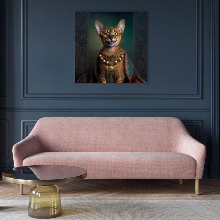 Canvas Print AI Abyssinian Cat - Animal Fantasy Portrait With Golden Necklace - Square 150135 additionalImage 5