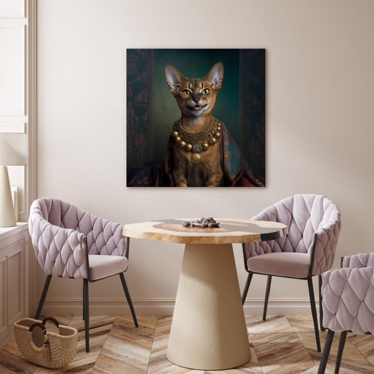 Canvas Print AI Abyssinian Cat - Animal Fantasy Portrait With Golden Necklace - Square 150135 additionalImage 3