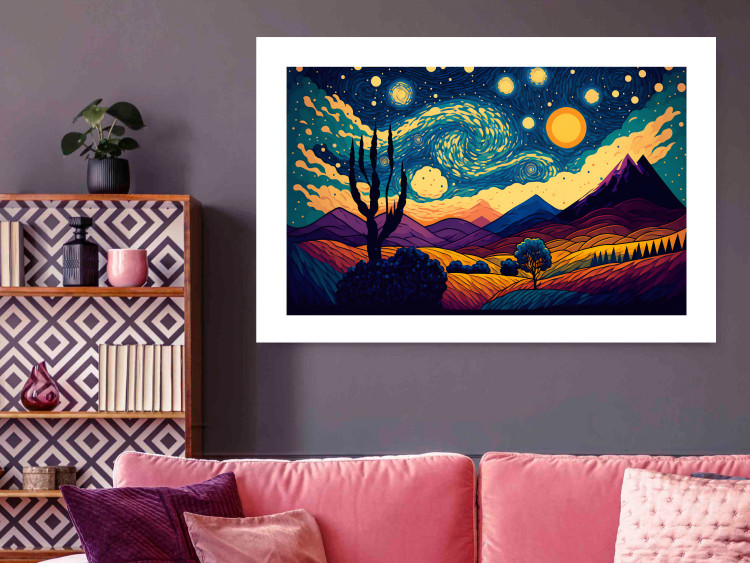 Poster Impressionistic Landscape - Mountains and Fields Under a Sky Full of Stars 151135 additionalImage 12