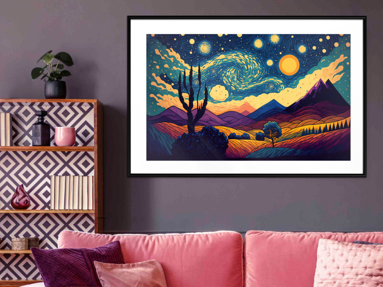Poster Impressionistic Landscape - Mountains and Fields Under a Sky Full of Stars 151135 additionalImage 16