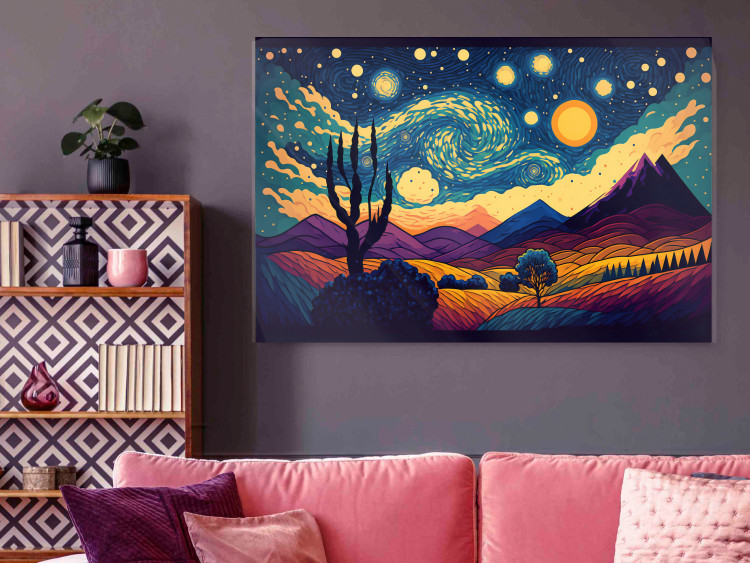 Poster Impressionistic Landscape - Mountains and Fields Under a Sky Full of Stars 151135 additionalImage 14