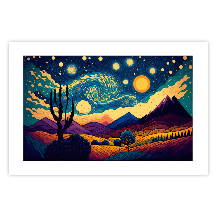 Poster Impressionistic Landscape - Mountains and Fields Under a Sky Full of Stars 151135 additionalImage 23