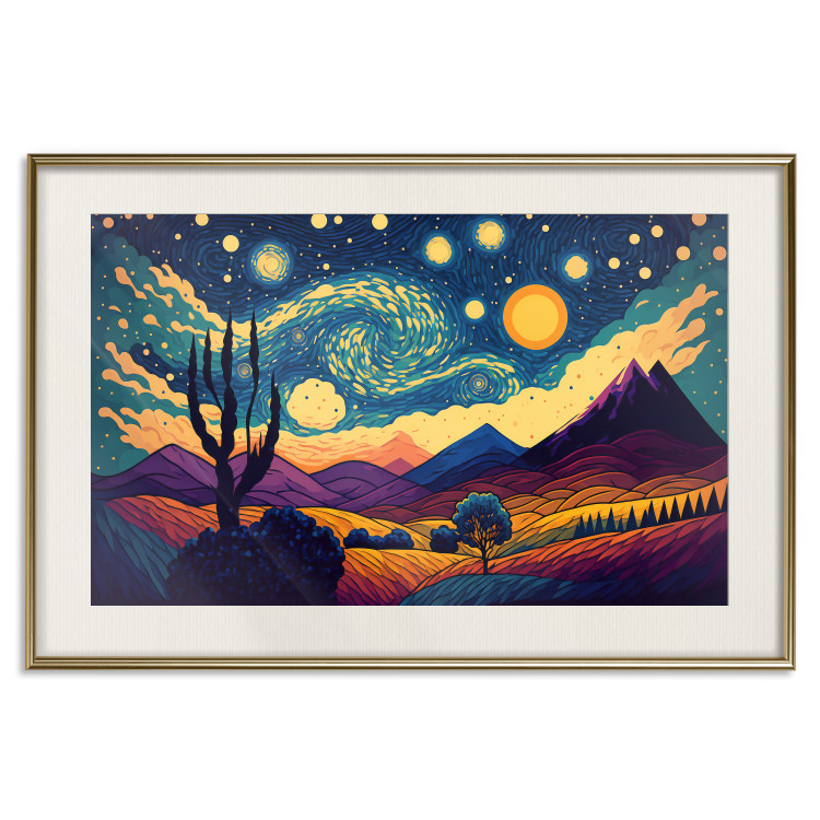 Poster Impressionistic Landscape - Mountains and Fields Under a Sky Full of Stars 151135 additionalImage 25