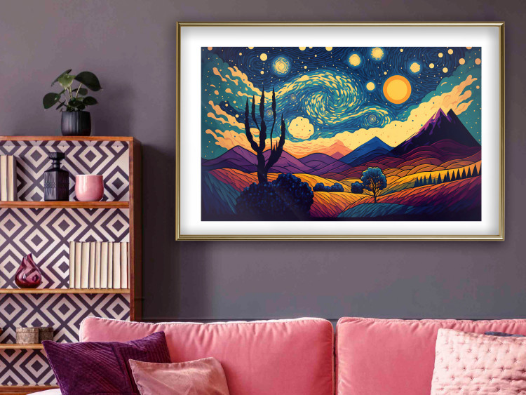 Poster Impressionistic Landscape - Mountains and Fields Under a Sky Full of Stars 151135 additionalImage 15