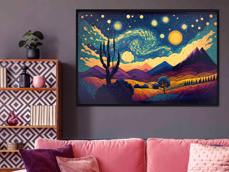 Poster Impressionistic Landscape - Mountains and Fields Under a Sky Full of Stars 151135 additionalImage 11