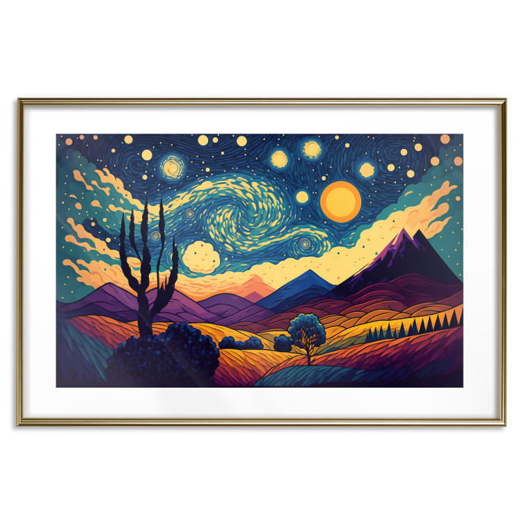 Poster Impressionistic Landscape - Mountains and Fields Under a Sky Full of Stars 151135 additionalImage 24