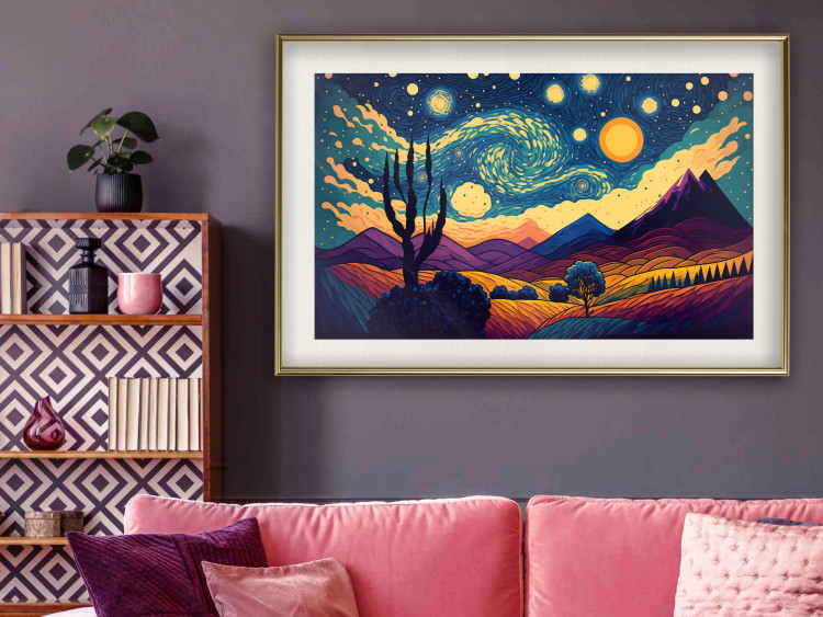 Poster Impressionistic Landscape - Mountains and Fields Under a Sky Full of Stars 151135 additionalImage 17