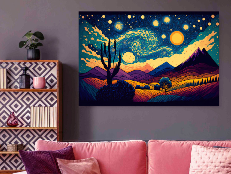 Poster Impressionistic Landscape - Mountains and Fields Under a Sky Full of Stars 151135 additionalImage 13