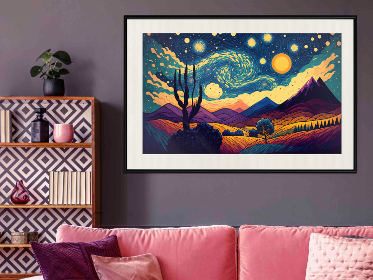 Poster Impressionistic Landscape - Mountains and Fields Under a Sky Full of Stars 151135 additionalImage 19