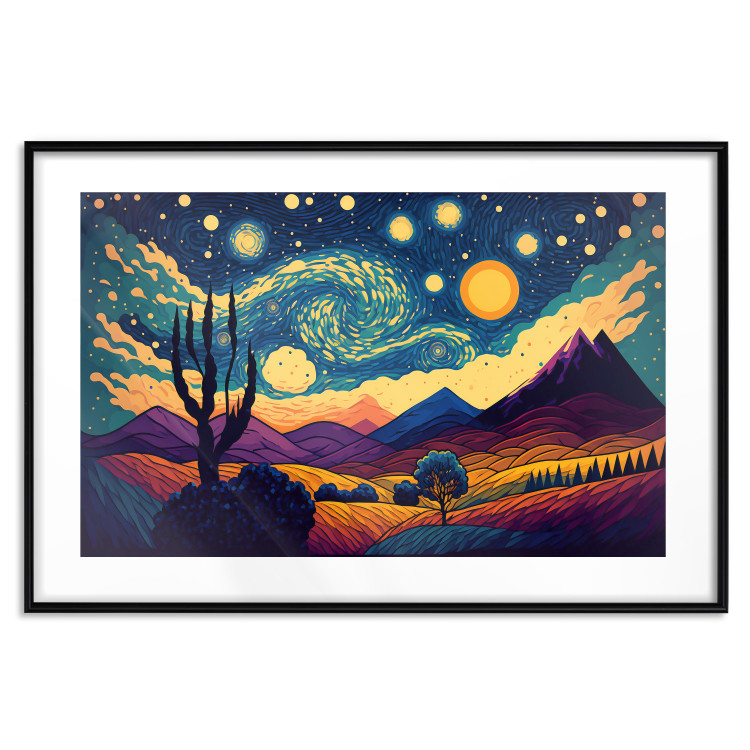 Poster Impressionistic Landscape - Mountains and Fields Under a Sky Full of Stars 151135 additionalImage 26