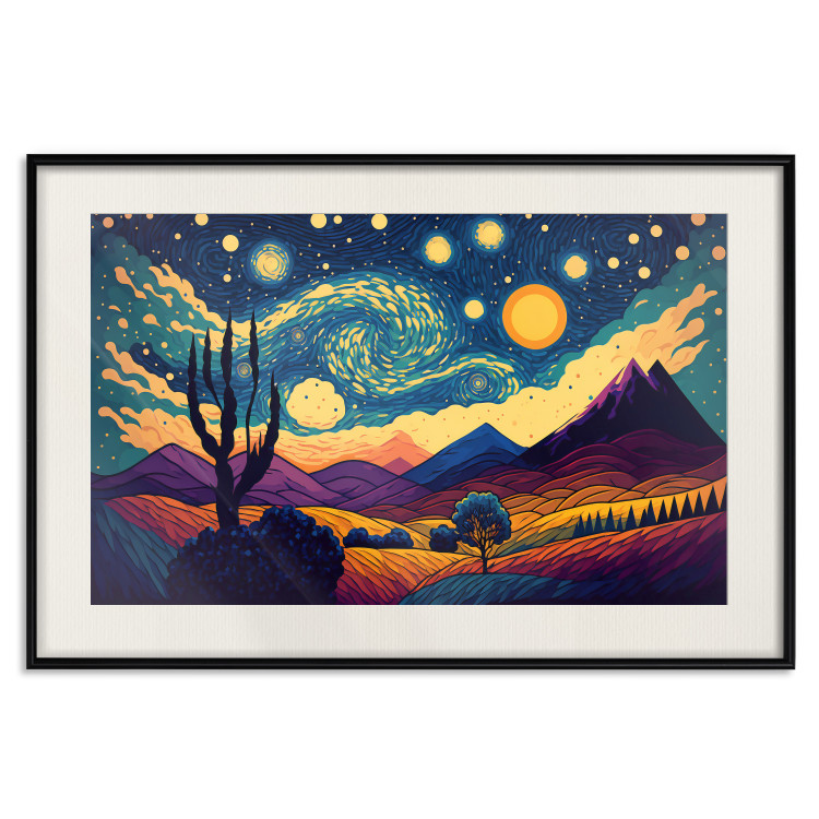 Poster Impressionistic Landscape - Mountains and Fields Under a Sky Full of Stars 151135 additionalImage 27