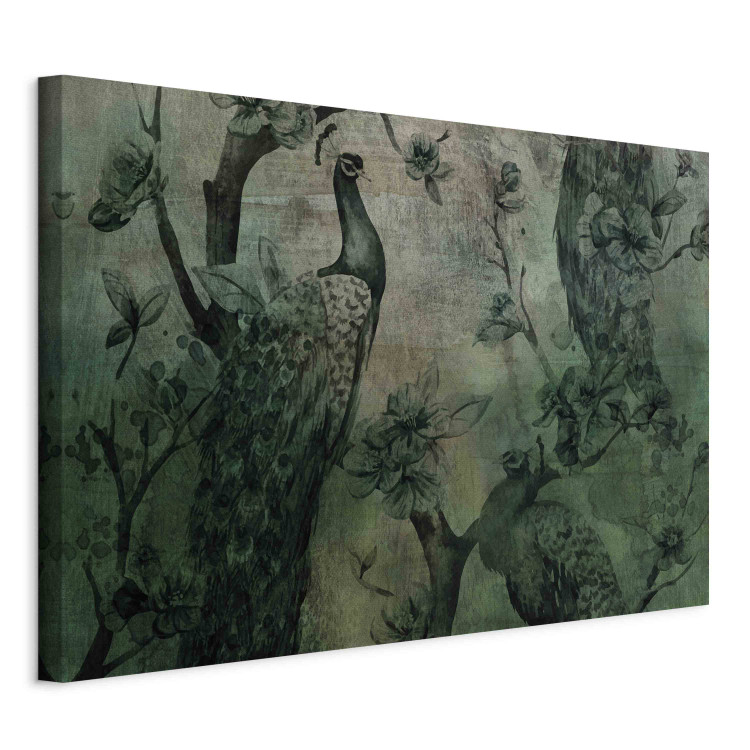 Large canvas print  Dark Green Peacocks - Vintage Composition With Birds and Flowers [Large Format] 151235 additionalImage 2