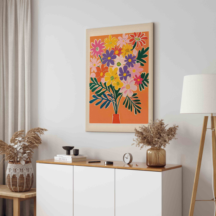 Canvas Art Print Bouquet of Flowers - Minimalist Composition on an Orange Background 159935 additionalImage 10