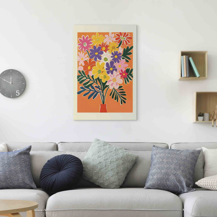 Canvas Art Print Bouquet of Flowers - Minimalist Composition on an Orange Background 159935 additionalImage 3