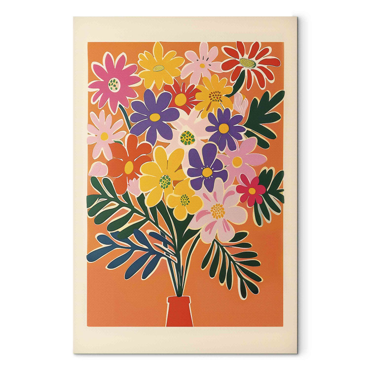 Canvas Art Print Bouquet of Flowers - Minimalist Composition on an Orange Background 159935 additionalImage 7