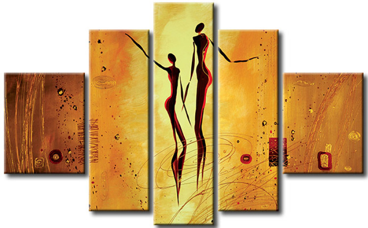 Canvas Print Dancing Couple (5-piece) - silhouette figures in dance with designs 46935