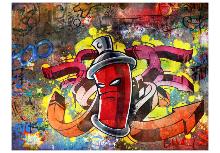 Wall Mural Graffiti Monster - Street Art with Spray Can in the Center and Colourful Background 60535 additionalImage 1