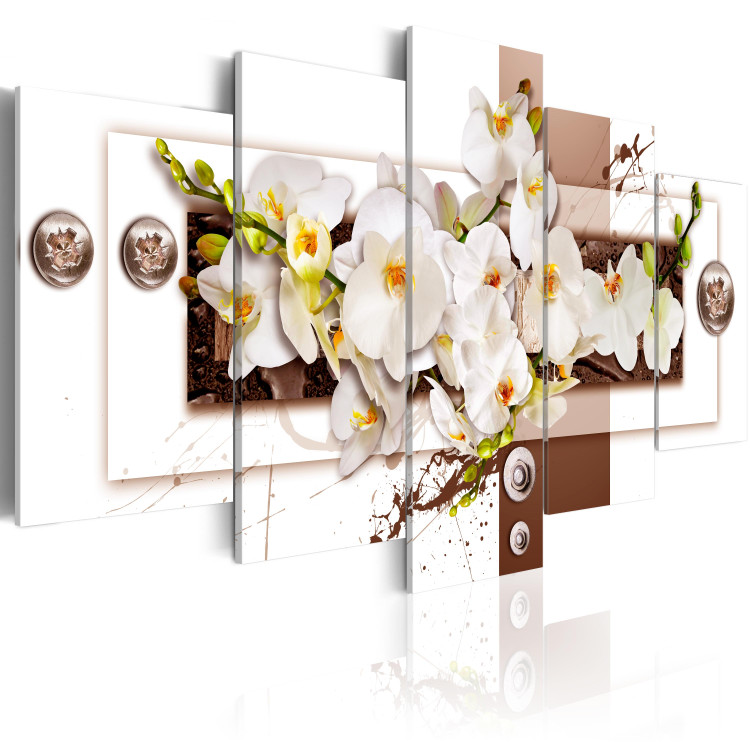 Canvas Floral Installation (5-piece) - Orchids on Geometric Background 92735 additionalImage 2