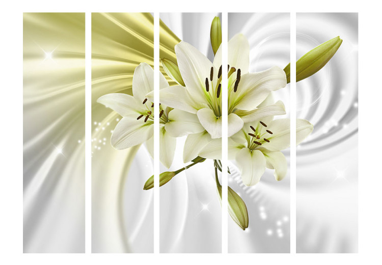 Room Divider Screen Green Enchantment II - white-green lily flowers on a white swirl background 95235 additionalImage 3